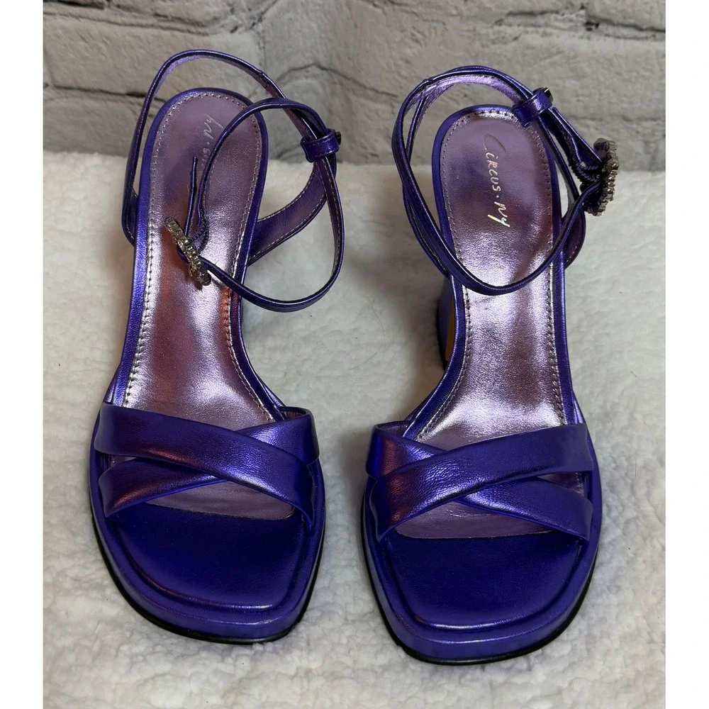 Circus NY Sam Edelman Metallic Purple Platform Sandals Rhinestone Buckle Size 7